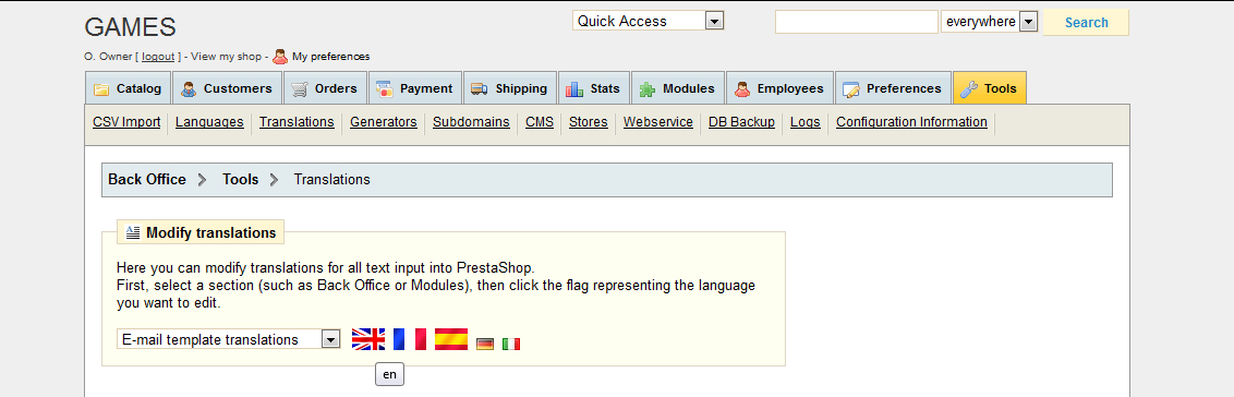 Prestashop Tools - Translations