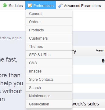 Prestashop Preferences-Maintenance