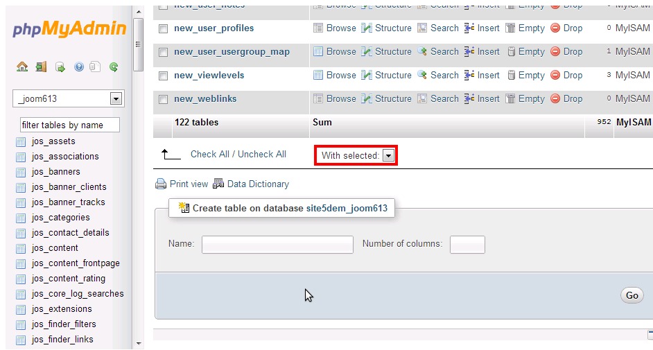 Check the database table prefix