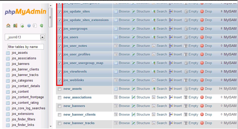 Joomla website's database table prefix