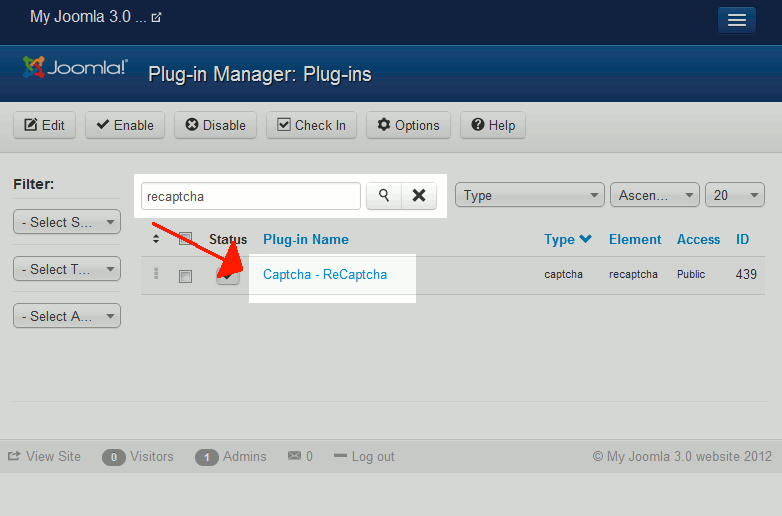 Configuring captcha in joomla 3.x