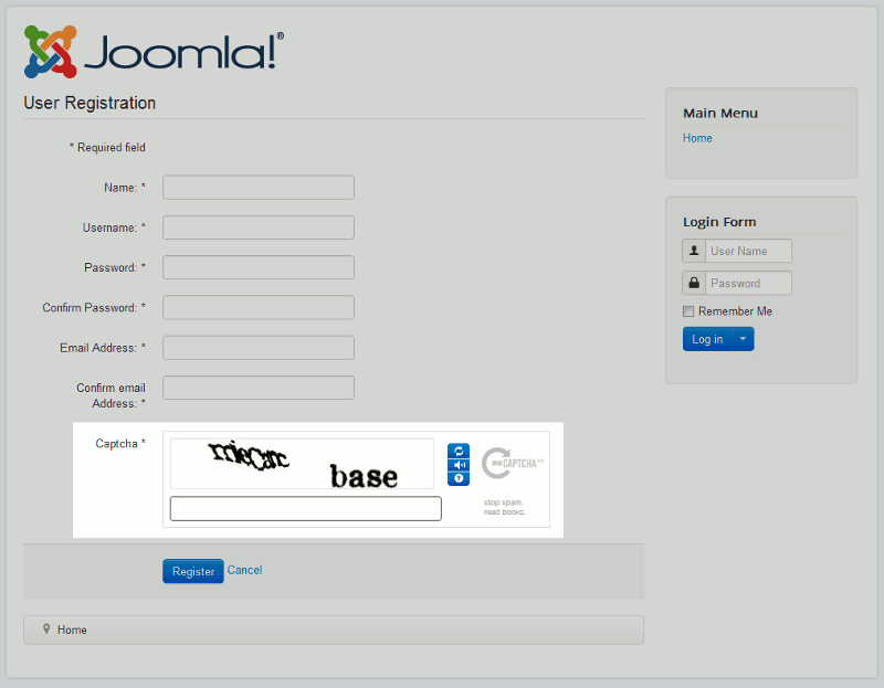 Configuring captcha in joomla 3.x