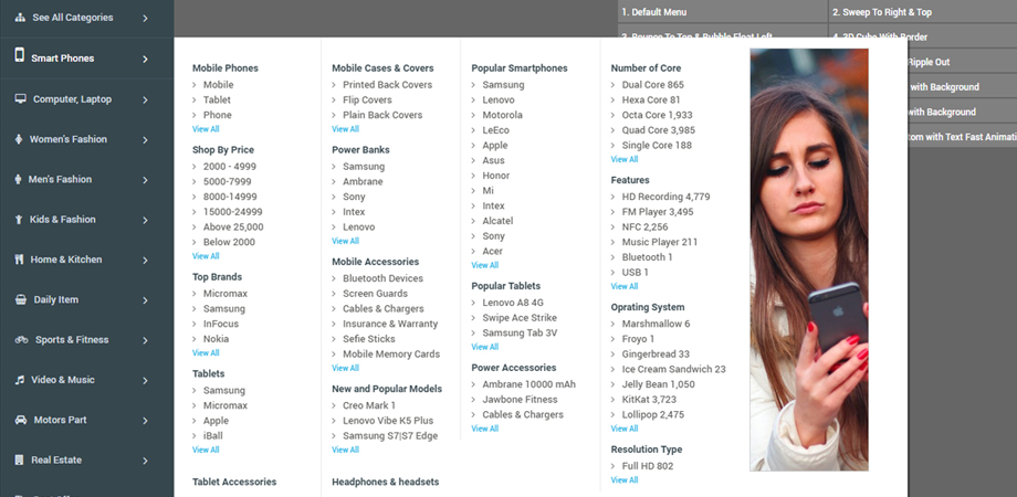 Vertically Aligned Menus on an eCommerce website.