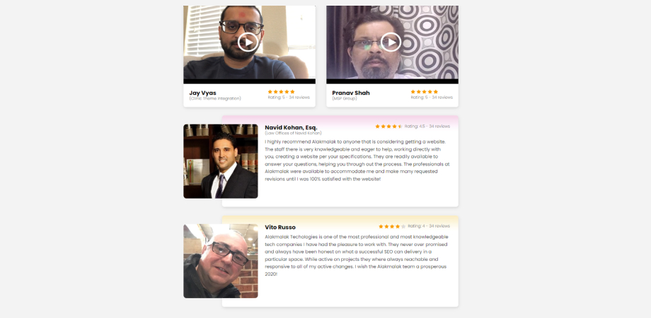 Reviews and Testimonials on a website