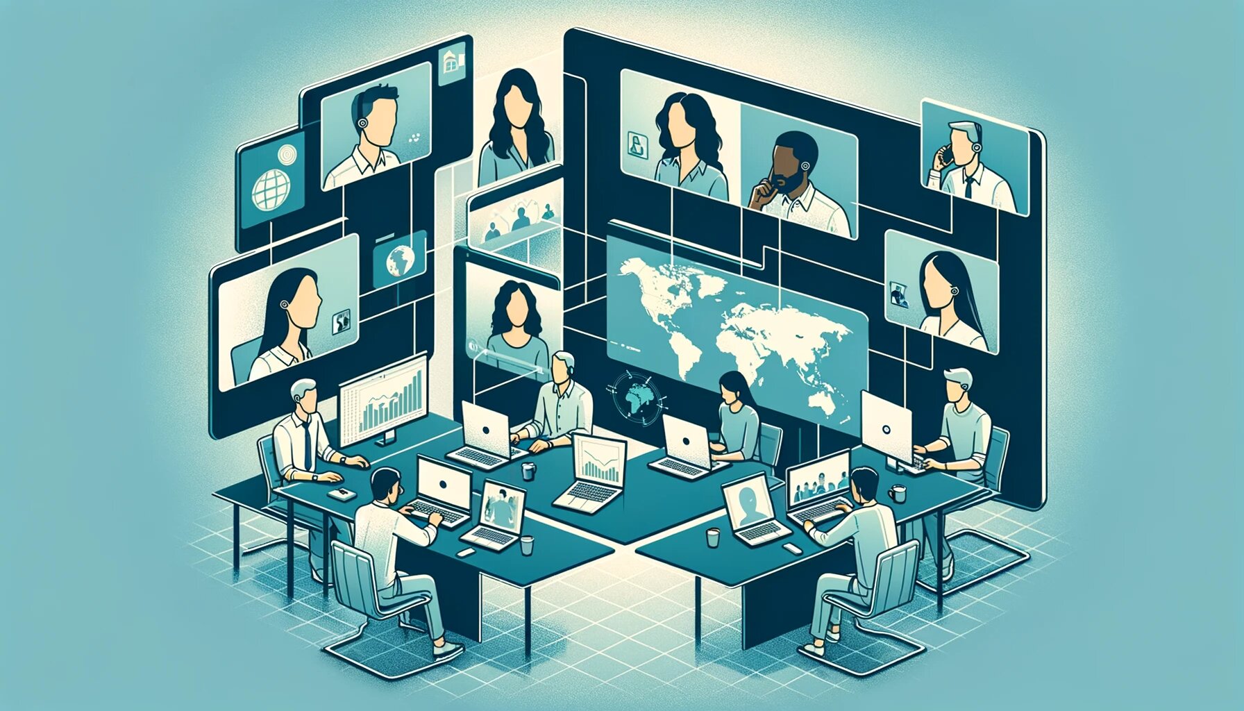 Various team members communicating through video conference showing better communication in Nearshore outsourcing 