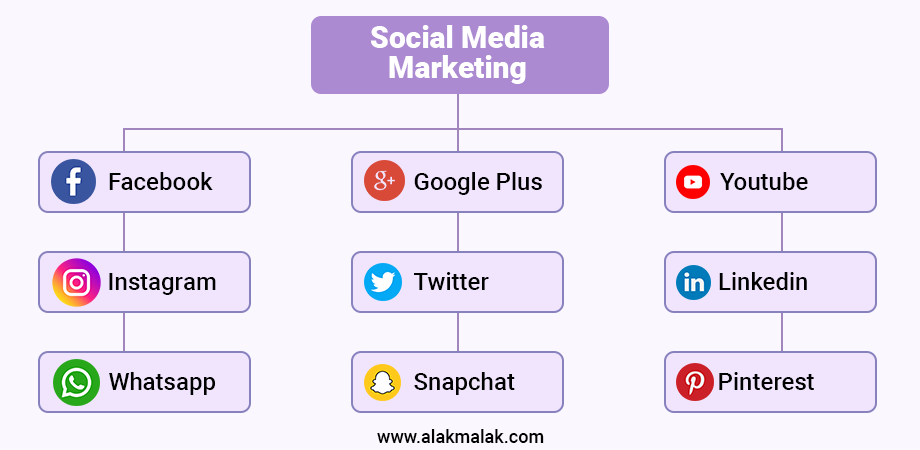 Different Social Media Promotion Channels like Facebook, Instagram, Snapchat, Twitter, Google Plus, YouTube etc.