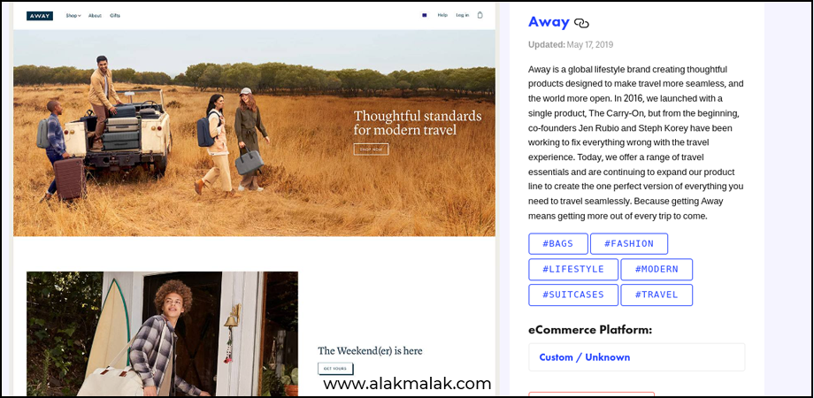 A website specifically for travel bags targeting a particular niche market.