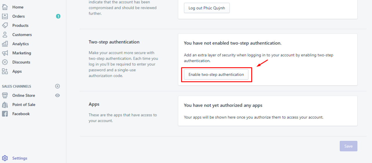 Two Factor Authentication in Shopify