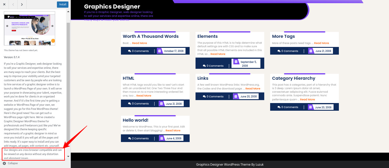 A WordPress Theme's description shows that is a cross-browser compatible theme.