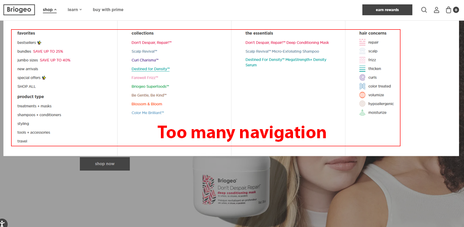 A website with too many navigations.