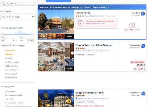 Online Hotel Bookings for different hotels on a platform.