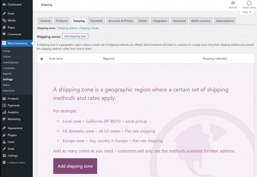 Woocommerce doesn't have built-in shipping options 