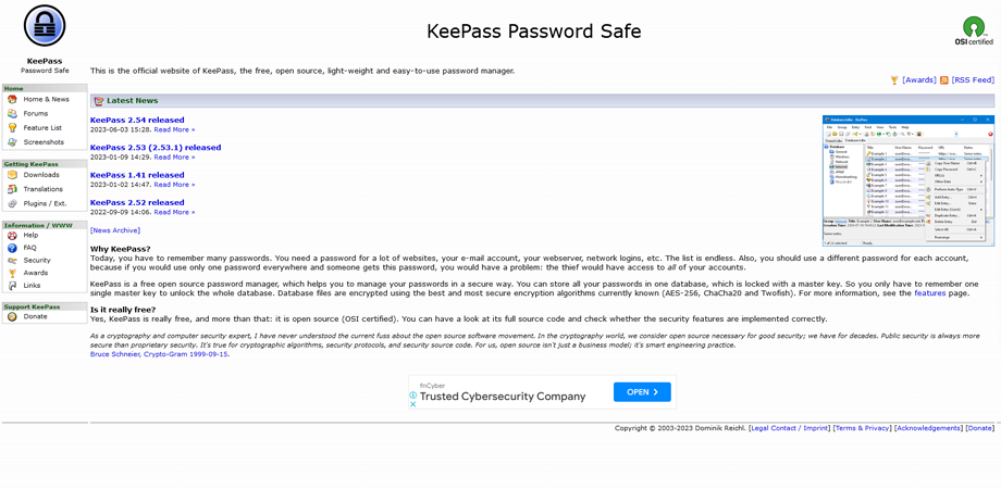 Kee Pass different versions released and the description of KeePass.