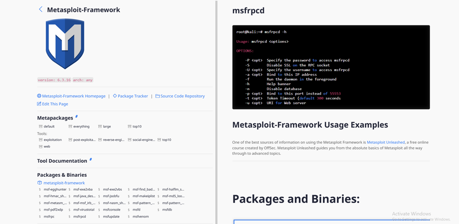 Metasploit packages and documentation.