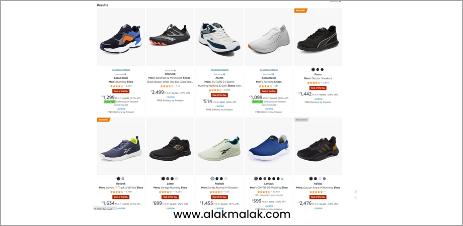 Amazon Footwear Shopping Page.