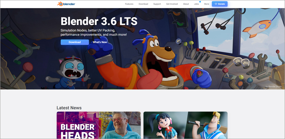 Blender's landing page featured images 