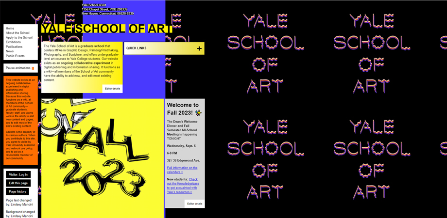 Yale School of Art's webpage showing a bad web design.