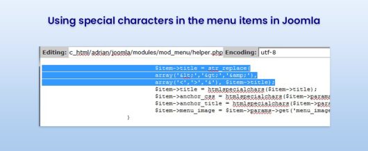 Using special characters in the menu items in Joomla