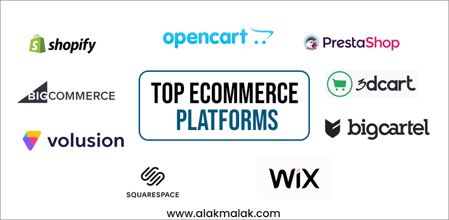 Top eCommerce platforms like shopify, opencart, bigcommerce, wix, squarespace etc.