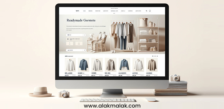 Desktop display: Clean online clothing store design with hero image, intuitive filters, and product grid. Emphasizes aesthetic in redesign.